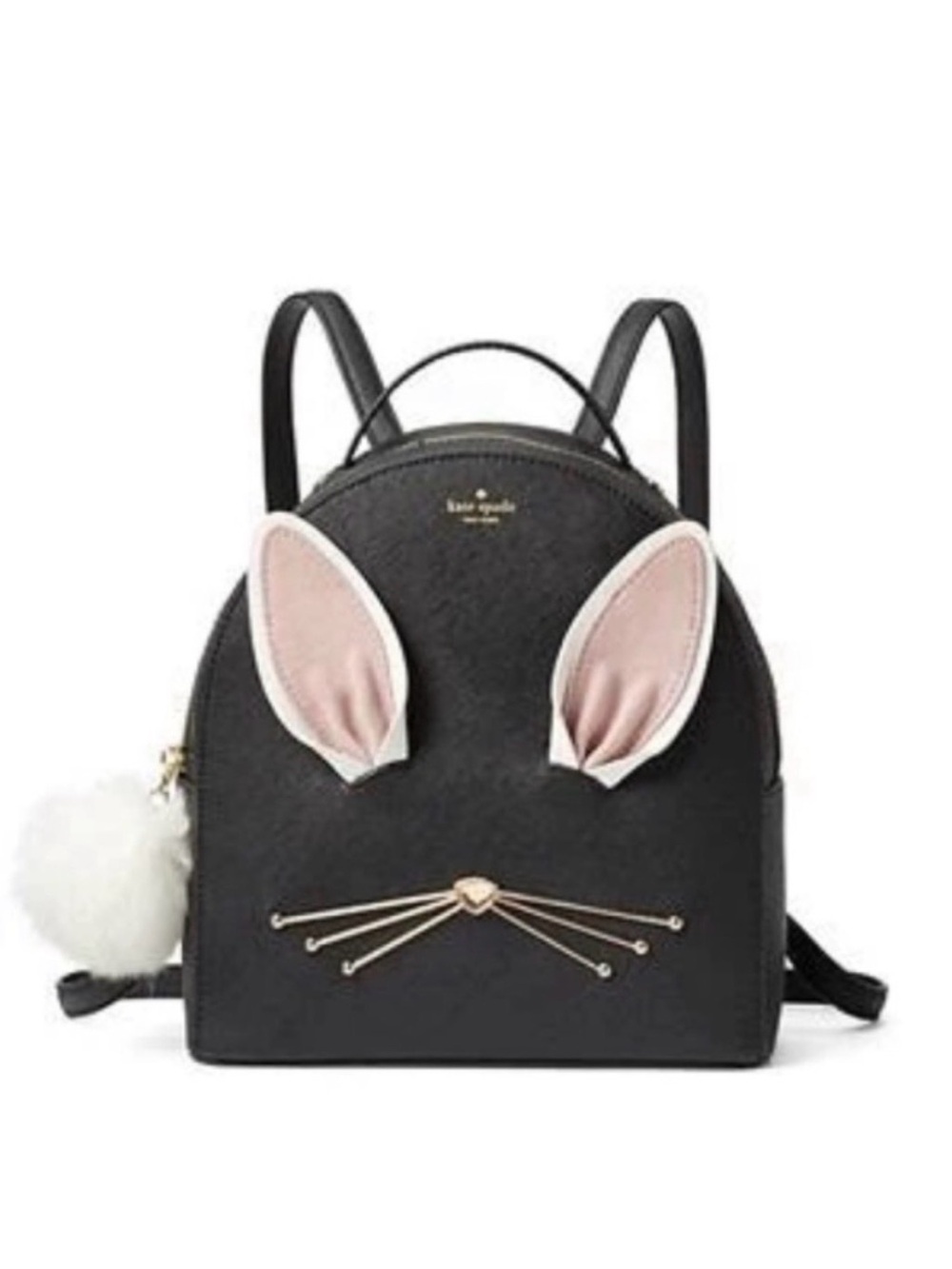 kate spade Black Mini Hop to it Sammi Bunny Backpack with Pink Bunny Ears